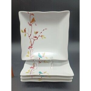 222 Fifth Egremont Square Appetizer Plates Bread Desert Birds Colorful Set Of 4